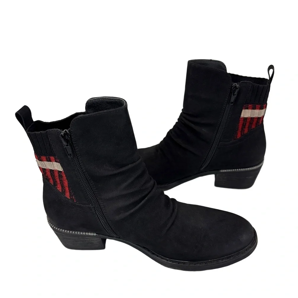 Remonte R1172 Womens 8 EU 39 Black Red White Ankle Boots Knit Back Zip - Picture 3 of 8